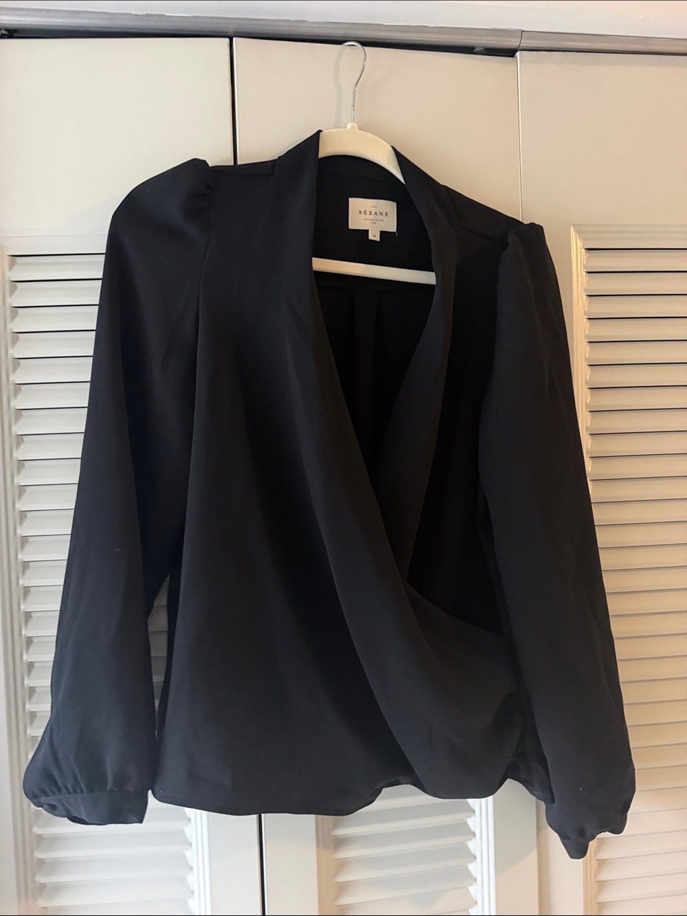 Sezane Black Draped Wrap Blouse